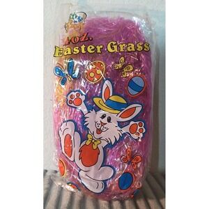 Vtg NOS Pink Yellow Easter Basket Grass 4oz Cellophane It's In The Bag Filler